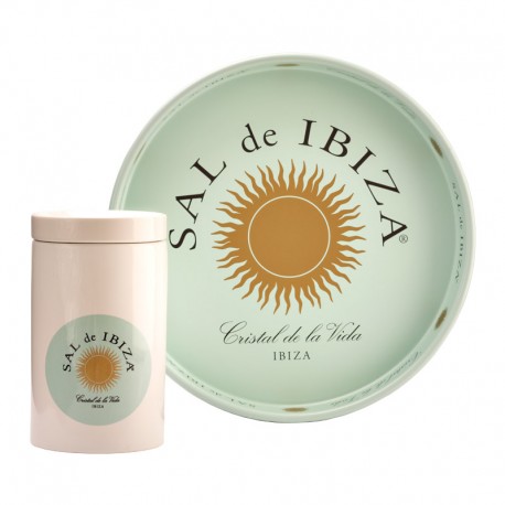 Pack Bandeja decorativa y Tarro de cerámica Sal de Ibiza