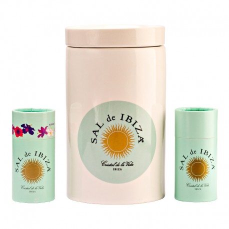 Pack Sal de Ibiza Tarro de cerámica+ Sal granito natural+Sal de Ibiscus